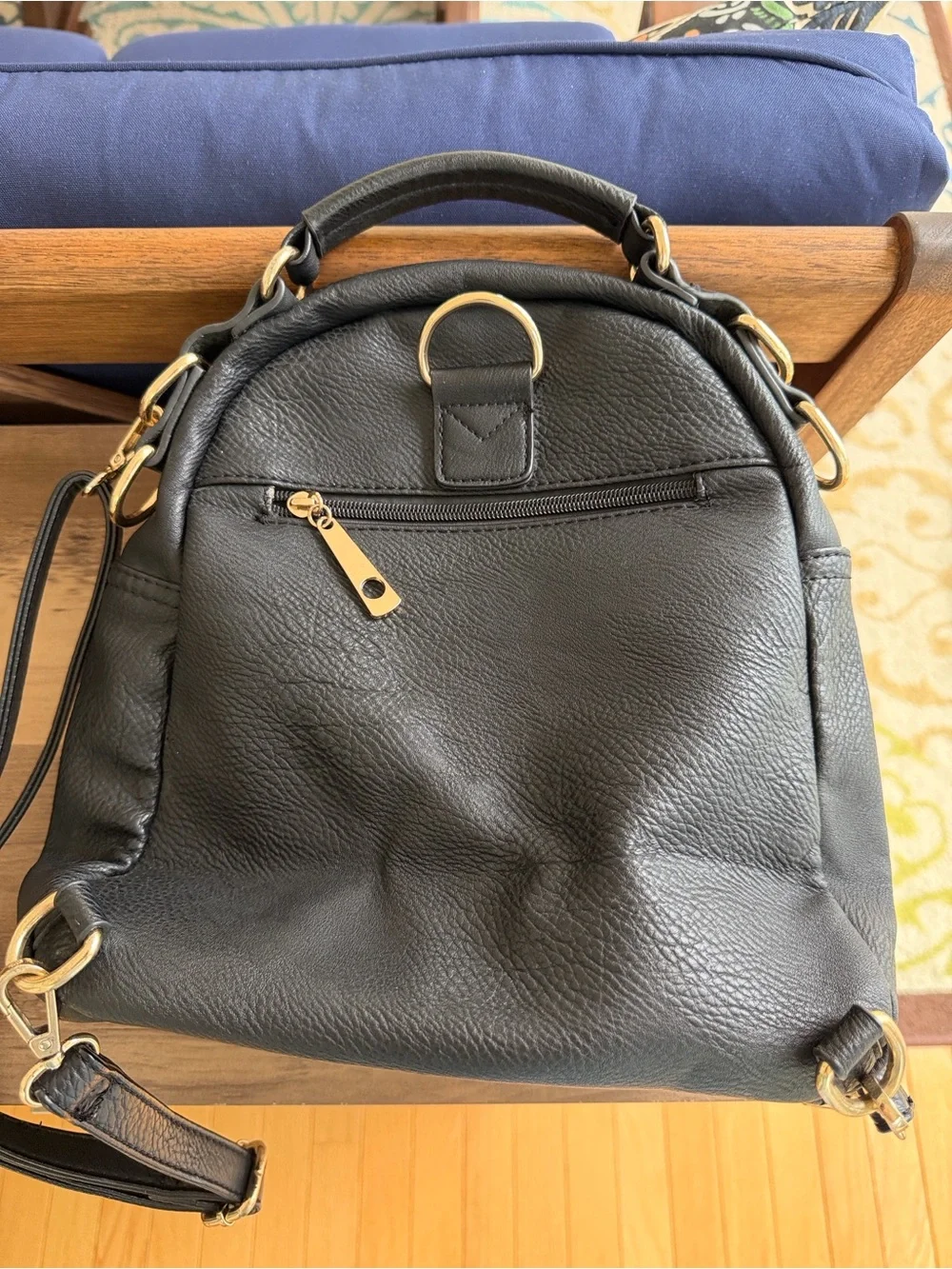 kate spade Black Pebbled Leather Mini Backpack with Gold Hardware